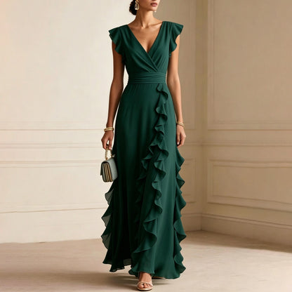 Women's Ruffle V-Neck Sleeveless Maxi Dress (photo 12)