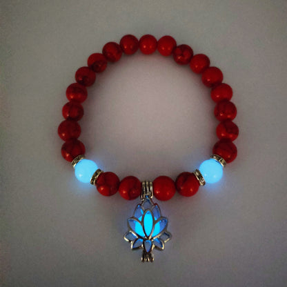 Glow-in-the-Dark Lotus Charm Beaded Bracelet – C