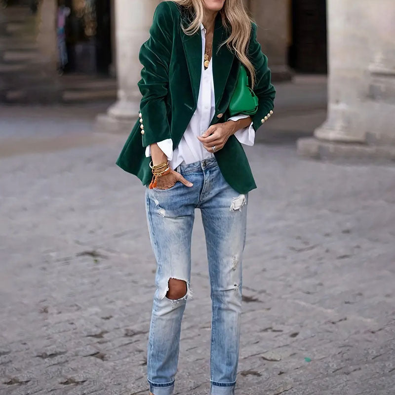 Women's Slim-Fit Velvet Blazer (photo 3)