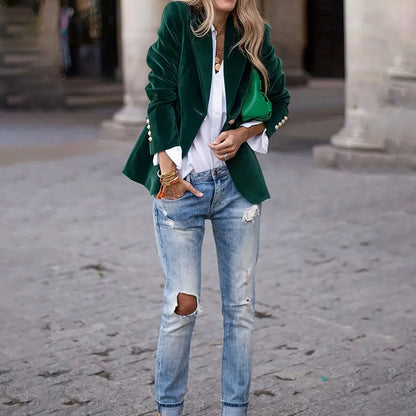 Women's Slim-Fit Velvet Blazer (photo 3)
