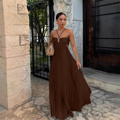 Women's Pleated Halter Maxi Dress with Cut-Out Detail (photo 4)