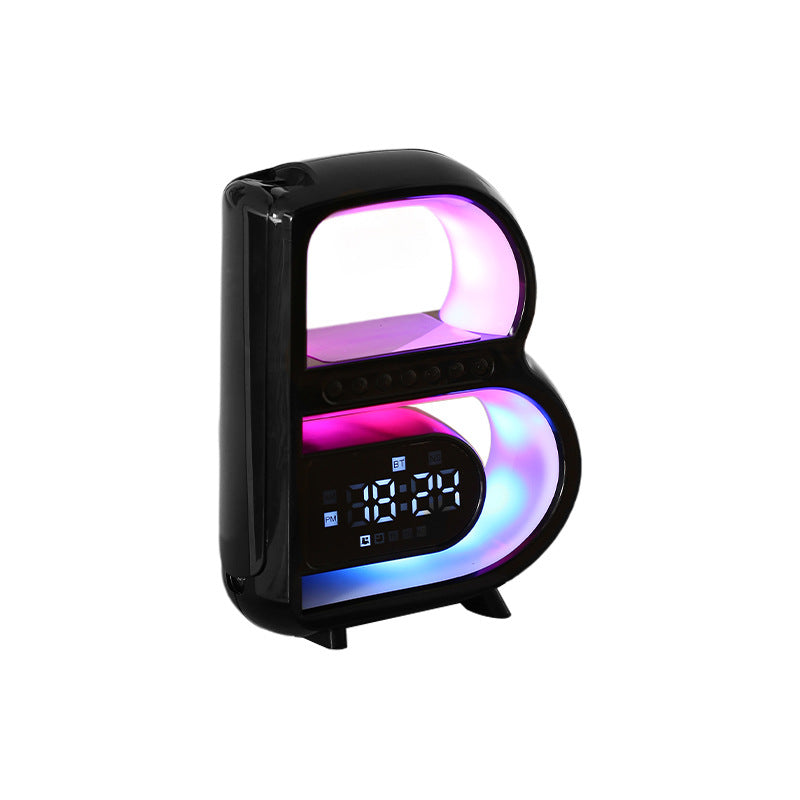 B-Shaped Bluetooth Speaker with Lamp, Alarm Clock and Wireless Charger (photo 13)