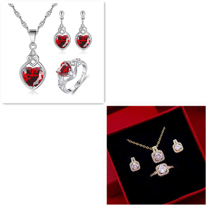 Zircon Pendant Necklace, Stud Earrings and Ring Set (photo 7)