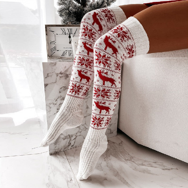 Women's Christmas Elk Snowflake Over-the-Knee Socks (photo 3)