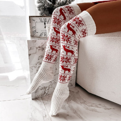 Women's Christmas Elk Snowflake Over-the-Knee Socks (photo 3)