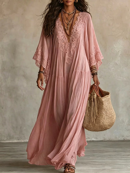 Women's V-Neck Maxi Dress with Lace Trim (photo 13)