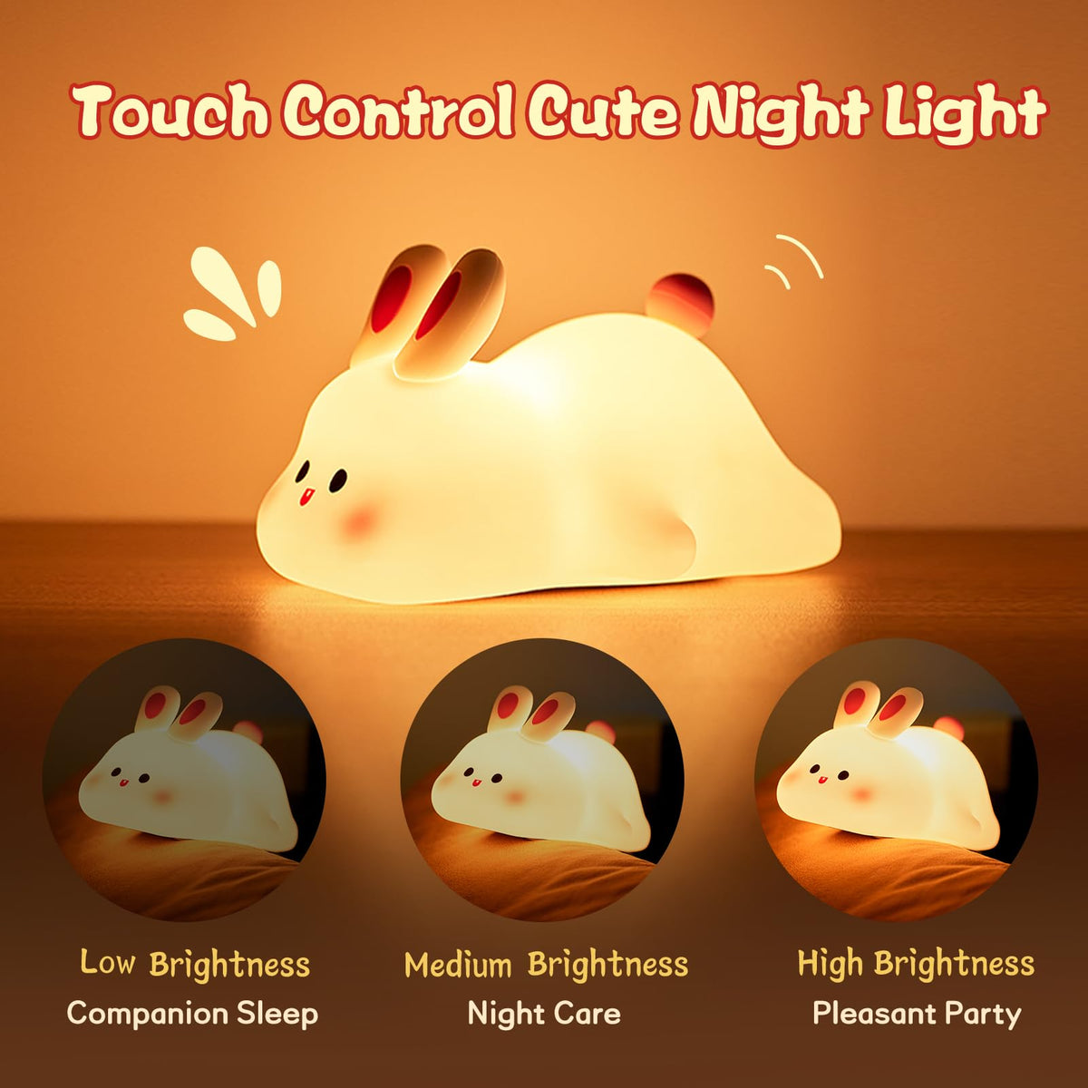 Silicone Bunny Night Light with Touch Control