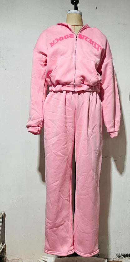 Women's Zip-Up Hooded Crop Sweatshirt and Drawstring Pants Set (photo 8)