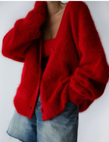 Women's Loose V-Neck Button Knit Cardigan (photo 20)