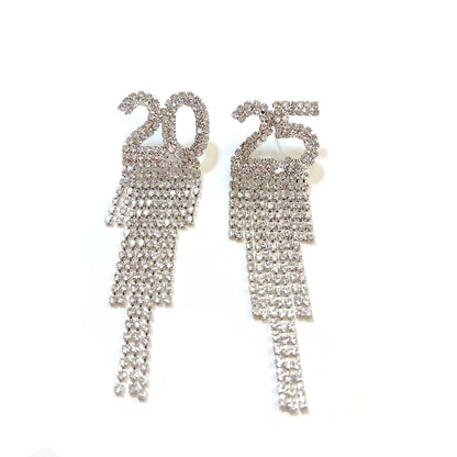Rhinestone Number Drop Earrings (photo 5)