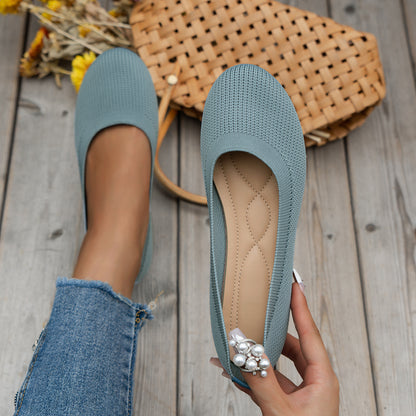 Women's Round-Toe Knit Mesh Slip-On Flats (photo 5)