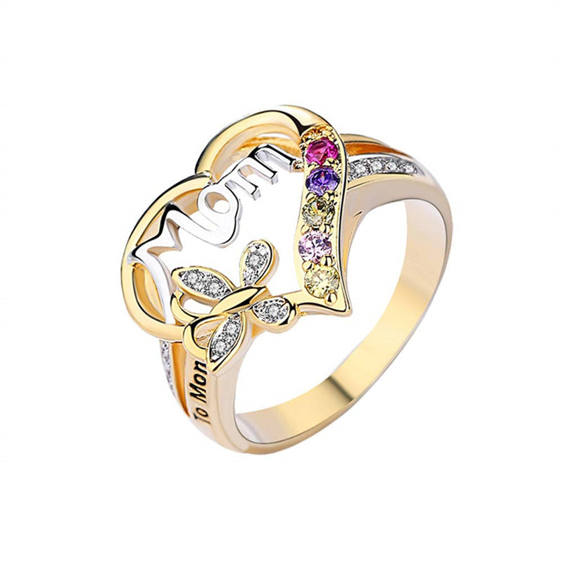 Love Mom Hollow Heart Rhinestone Ring (photo 7)