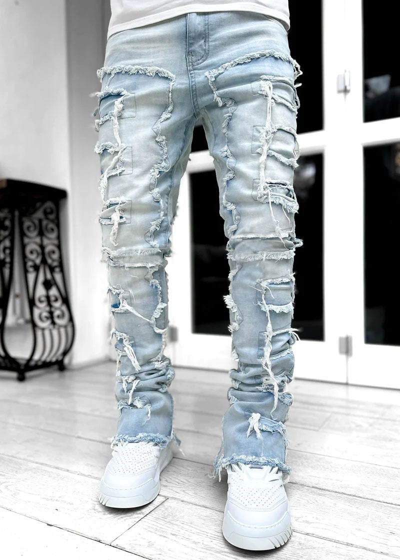 Men's Fringed Ripped Stacked Skinny Jeans (photo 10)