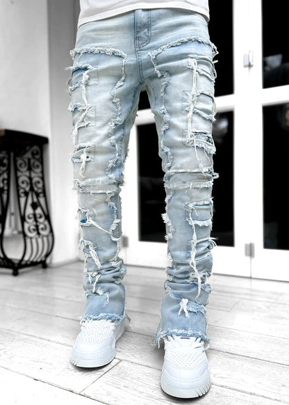 Men's Fringed Ripped Stacked Skinny Jeans (photo 10)