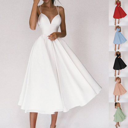 Women's V-Neck Strappy A-Line Maxi Dress