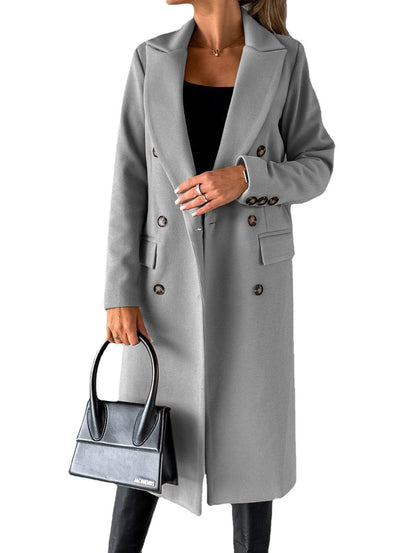 Women's Double-Breasted Lapel Slim Long Coat (photo 7)