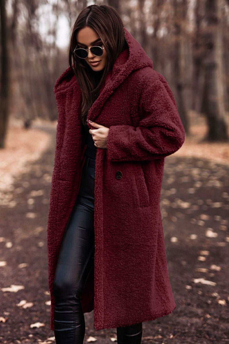 Women's Long Hooded Faux Fleece Teddy Coat (photo 7)