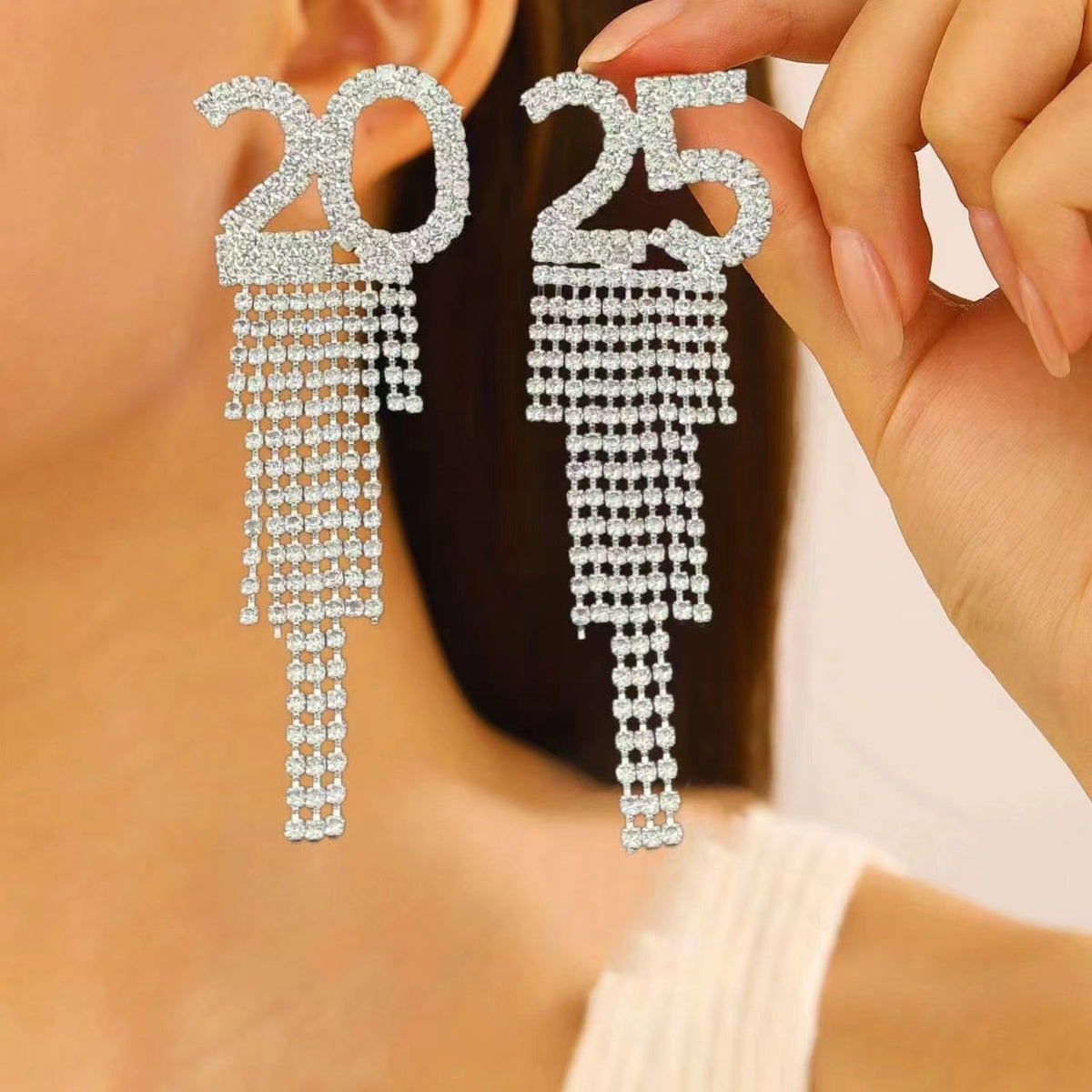 Rhinestone Number Drop Earrings