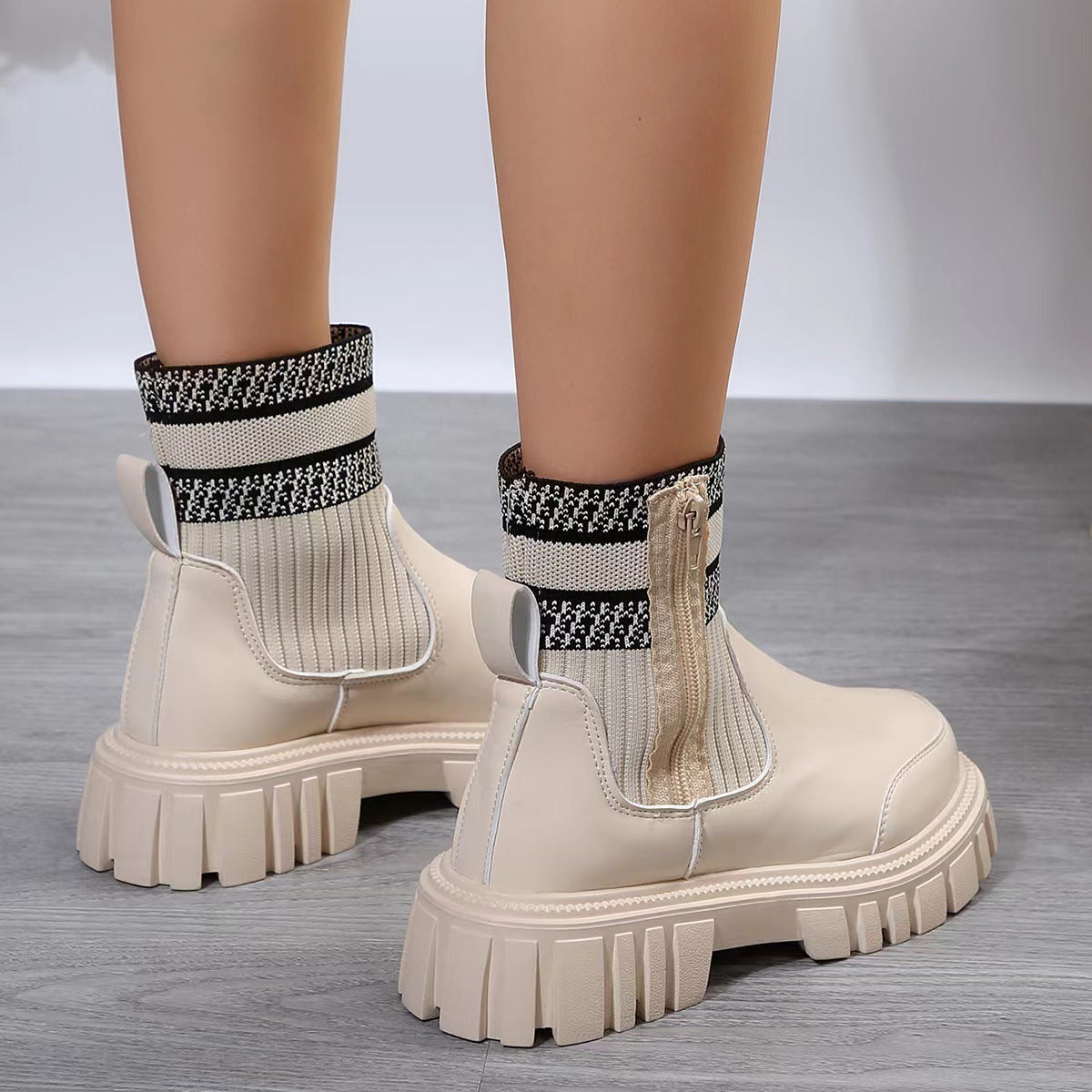 Women's Knit Patchwork Side-Zip Mid-Calf Boots (photo 4)