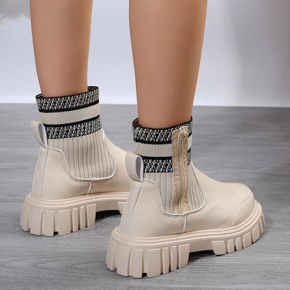 Women's Knit Patchwork Side-Zip Mid-Calf Boots (photo 4)