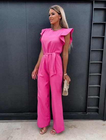 Women's Sleeveless Ruffled Jumpsuit with Belt and Pockets (photo 5)