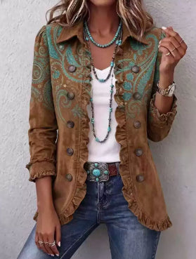 Women's Ruffle-Trim Printed Blazer (photo 6)