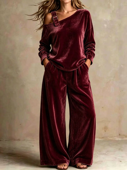 Women's Off-Shoulder Velvet Two-Piece Set with Pants (photo 8)