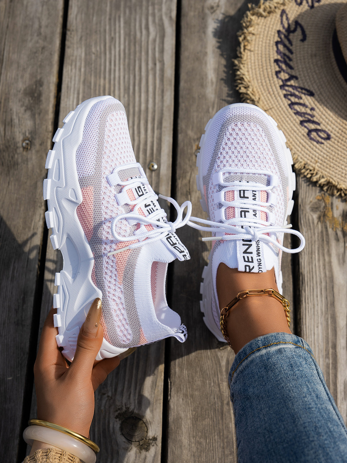 Women's Knit Mesh Lace-Up Sneakers (photo 8)