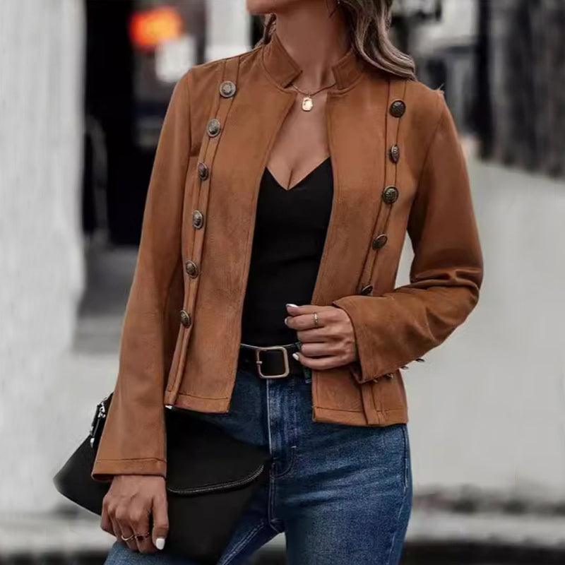 Women's Double-Breasted Short Faux Suede Jacket