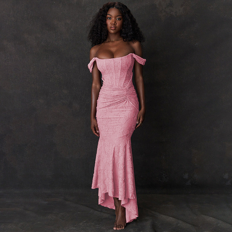 Women's Strapless Ruched Bodycon Maxi Dress (photo 6)
