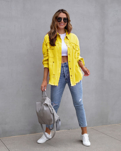 Women's Loose Distressed Shirt Jacket (photo 11)