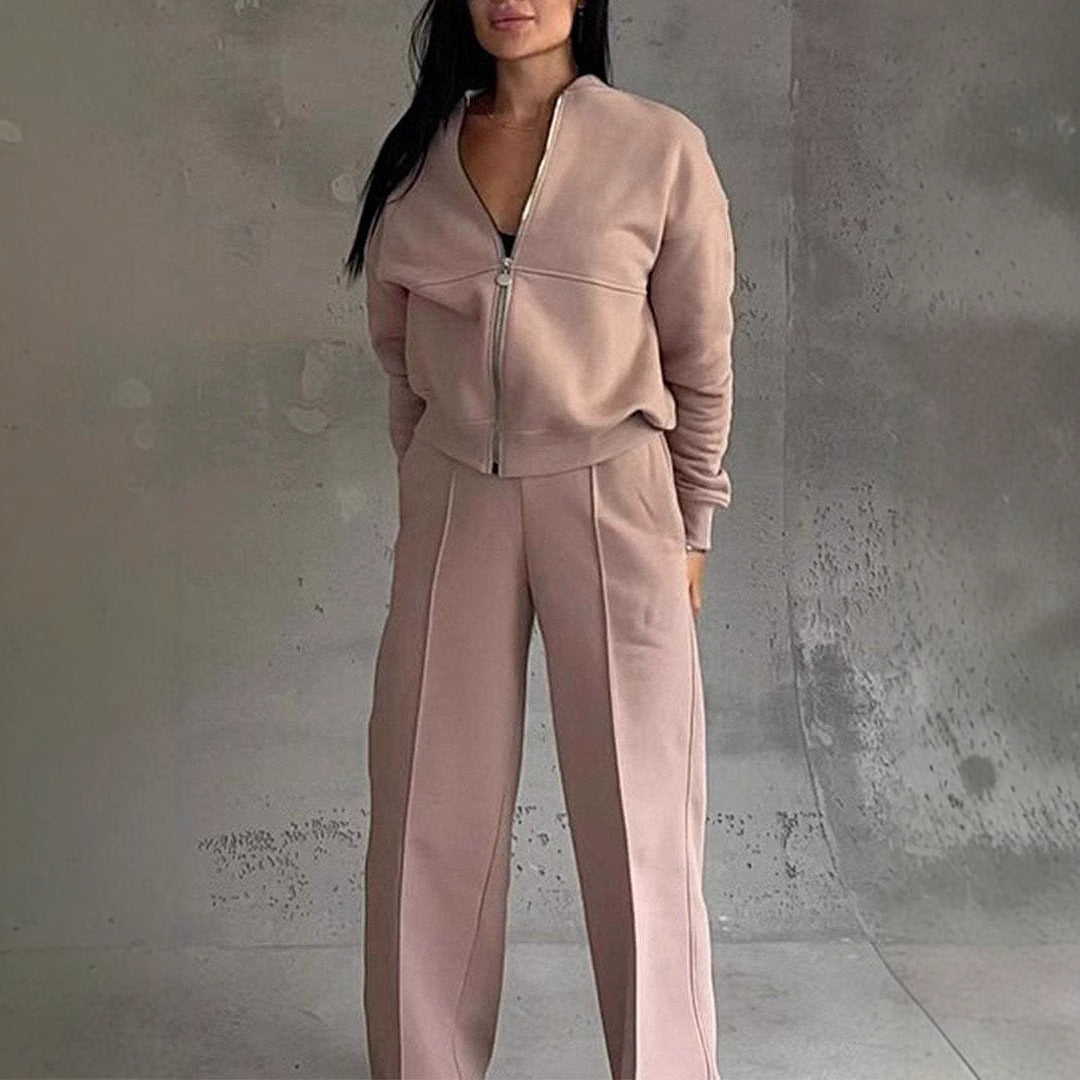 Women's Zip Jacket and Wide-Leg Pants Sports Set (photo 4)