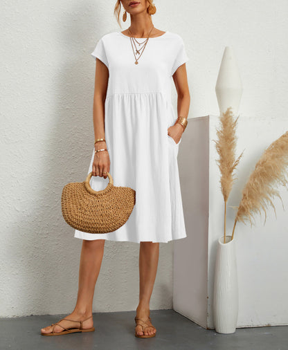 Women's Short-Sleeve A-Line Dress with Pockets (photo 2)