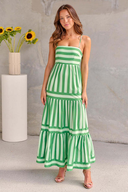 Women's Striped Strappy Maxi Dress with Pockets (photo 7)