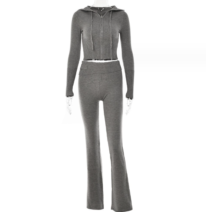 Women's Zip-Up Hoodie and High-Waist Pants Set (photo 20)