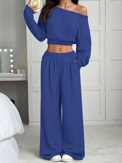 Women's One-Shoulder Sweatshirt and Tie-Waist Trousers Set (photo 26)