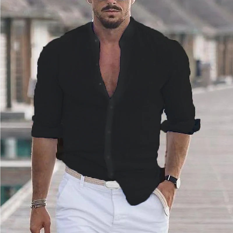 Men's Long-Sleeve Button Shirt, Solid Colors (photo 10)