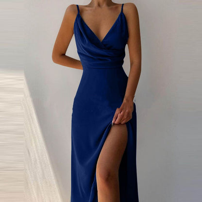 Women's V-Neck Strappy Midi Dress with Slit (photo 9)