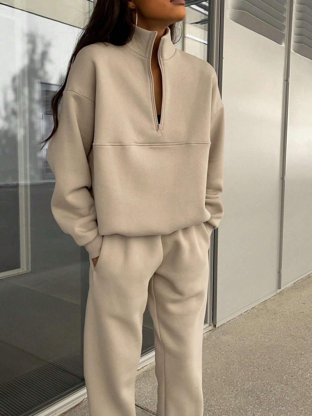 Women's Zip-Up Sweatshirt and Elastic-Waist Pants Set (photo 8)