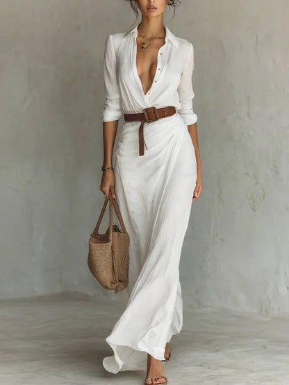 Women's Asymmetric Button-Front Shirt Dress with Belt (photo 8)