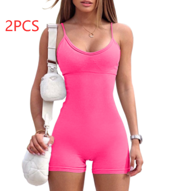 Women's Spaghetti Strap Workout Shorts Romper (photo 14)