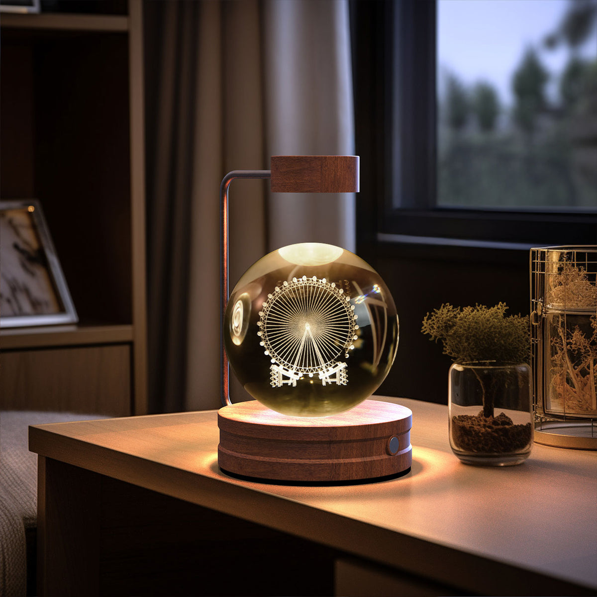 3D Engraved Crystal Ball Night Light with Wooden Base, USB (photo 79)