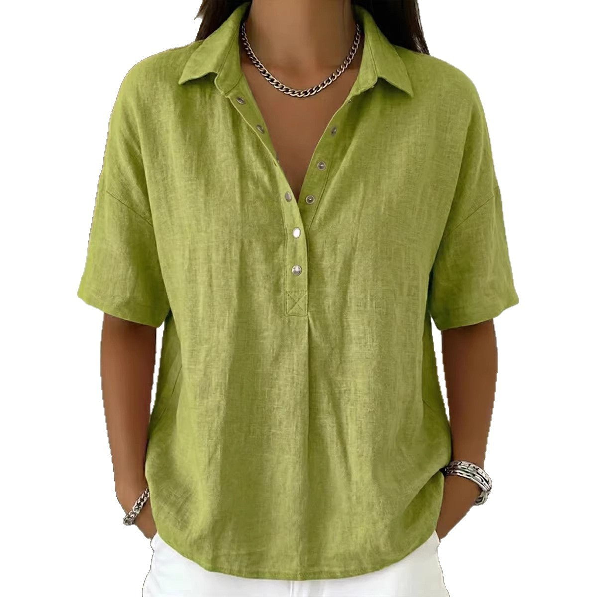 Women's Short-Sleeve Button-Detail Pullover Shirt (photo 13)