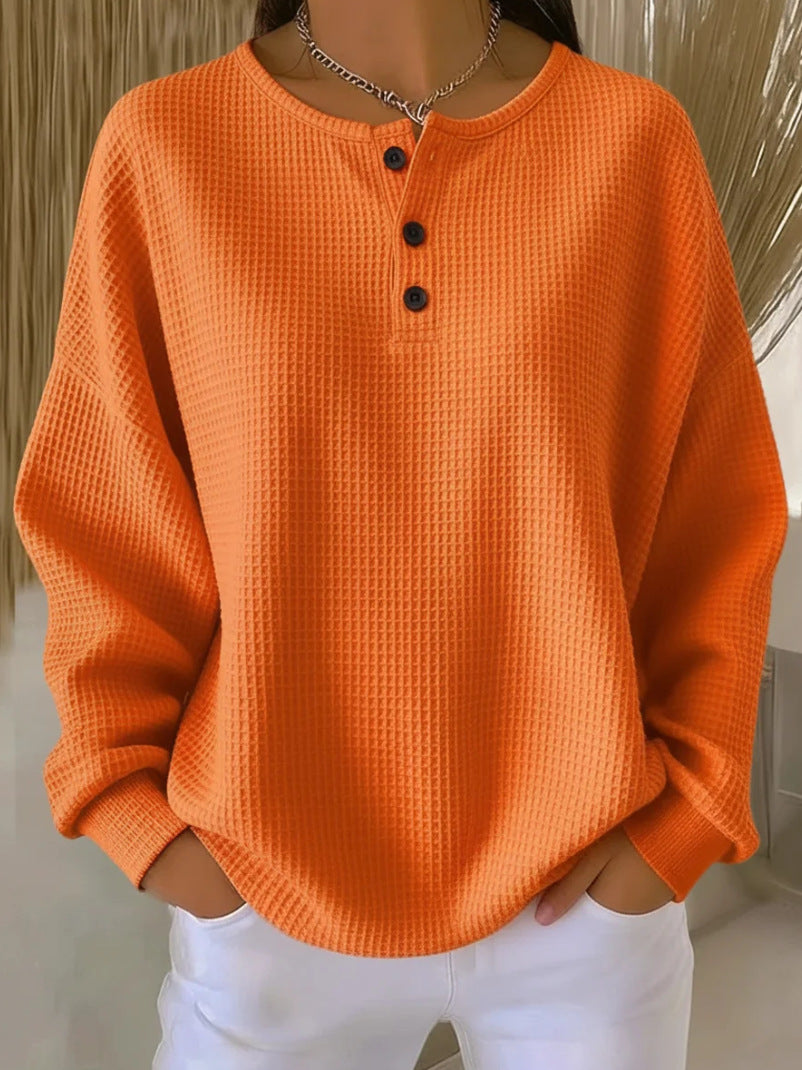 Women's Waffle Knit Long-Sleeve Button T-Shirt (photo 11)