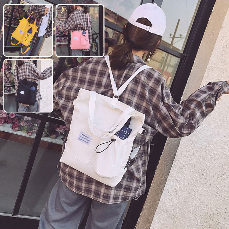 Canvas Backpack Tote with Pockets