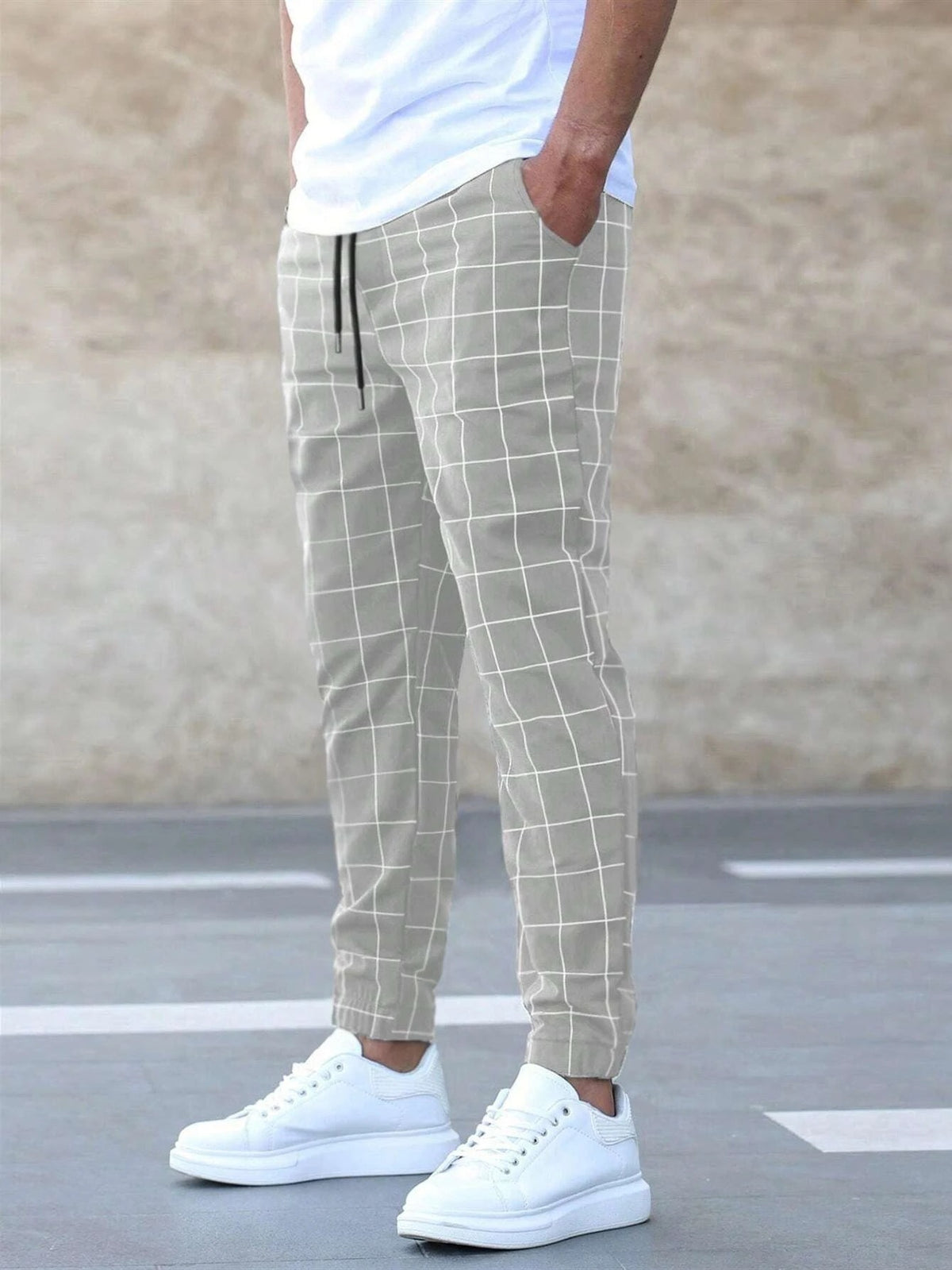 Men's Plaid Drawstring Straight Pants (photo 4)