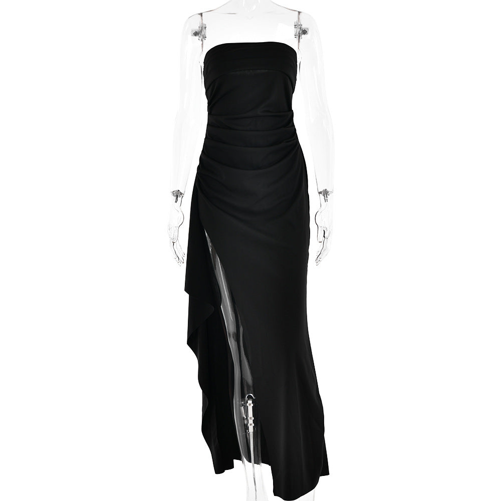 Women's Strapless Pleated Split Maxi Dress (photo 8)