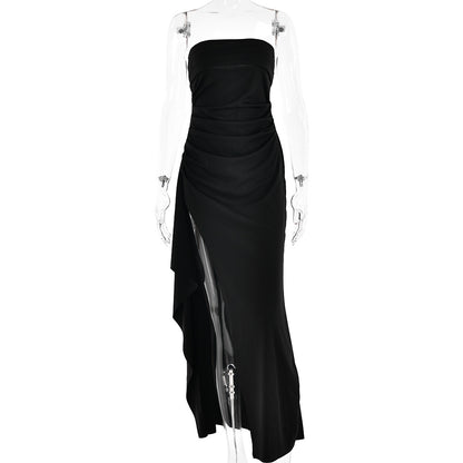 Women's Strapless Pleated Split Maxi Dress (photo 8)