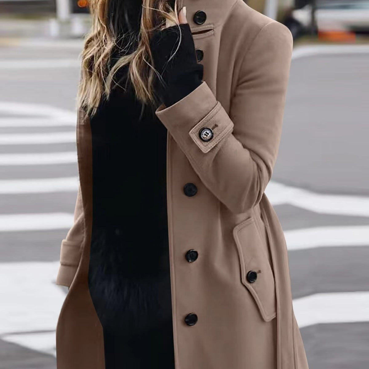 Women's Slim Stand-Collar Single-Breasted Coat (photo 4)