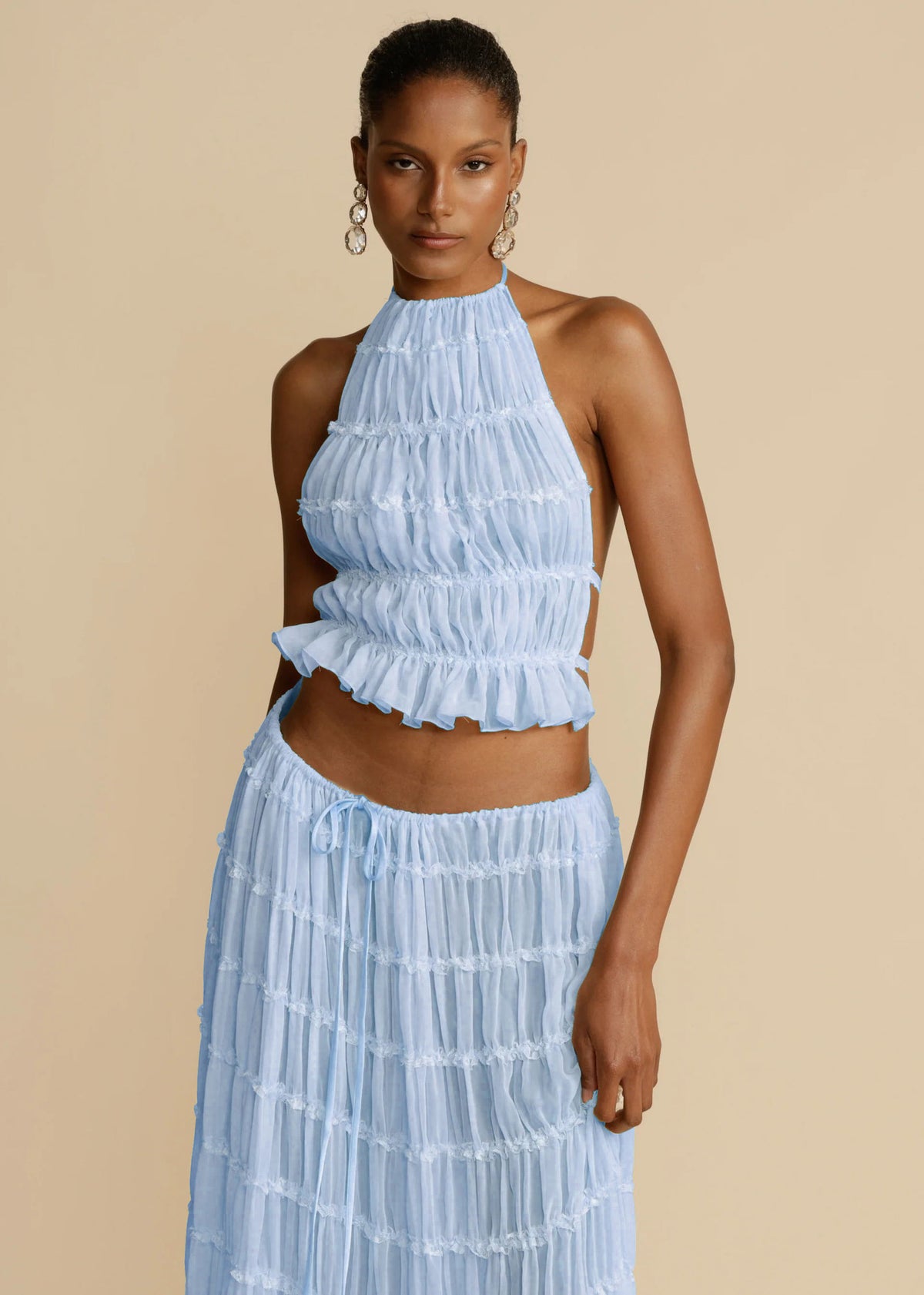 Women's Halter Crop Top and Pleated Maxi Skirt Set (photo 15)